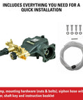 No Fuss Easy Install 3200 PSI 2.8 GPM Horizontal Replacement Pressure Washer Pump Kit with bolts and hose for power washers