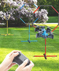 Drone Obstacle Course Kit For RC FPV Racing includes three hoop sizes and game loop gate set in a garden setting.