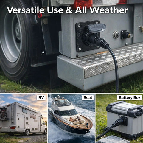Aluminum Wall Pass Through Kit for RV and Boat Waterproof 12V; socket on vehicle and uses in RV, boat, battery box.