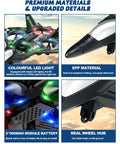 Kids RC Plane Drone For Boys And Girls with colourful LED lights, EPP material, 500mAh batteries, and real wheel hub in green
