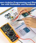 Beginner Friendly Arduino Uno R3 Lab Starter Kit With Multimeter, 34 Projects, 40 Plus Video Courses, Breadboard And Battery in use