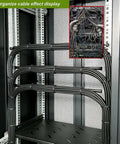 Solid 0.5U Cabinet Horizontal Lacing Cable Management Bar 2 Pack 18.98 Inch Cold Rolled Steel in a server rack organizing cables.