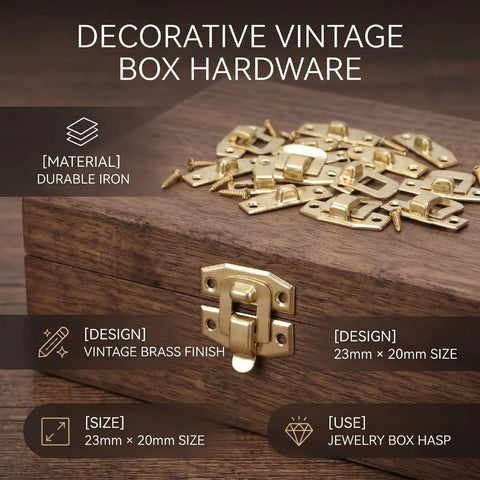 Bulk 100 Set Iron Toggle Hasp Latches With Screws For Jewelry Boxes Wood Cabinets And Storage Projects Yellow Heavy Duty Hardware Upgrade on wooden box.