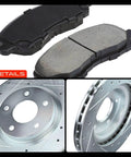 Top Shelf Front Brake Rotors And Ceramic Pads Kit 6 Pack 11.57 Inch with black ceramic pads and silver rotors for Jeep Compass and Patriot.