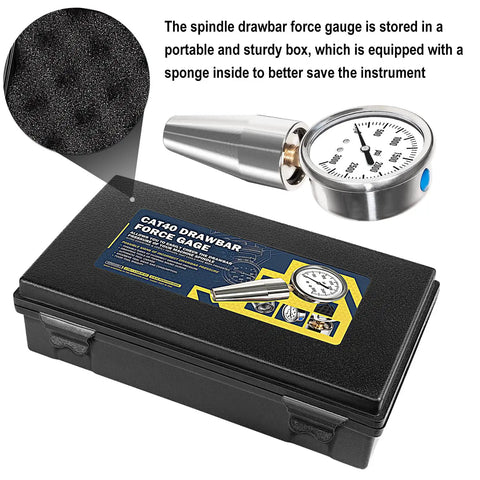 Spindle Drawbar Force Gauge For CNC Mills 0-3000 PSI Tester Tool in foam-lined storage box