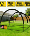 Backyard Baseball Batting Cage Kit 22 Ft By 12 Ft By 8 Ft Frame with 5 Ply Net in yard setup