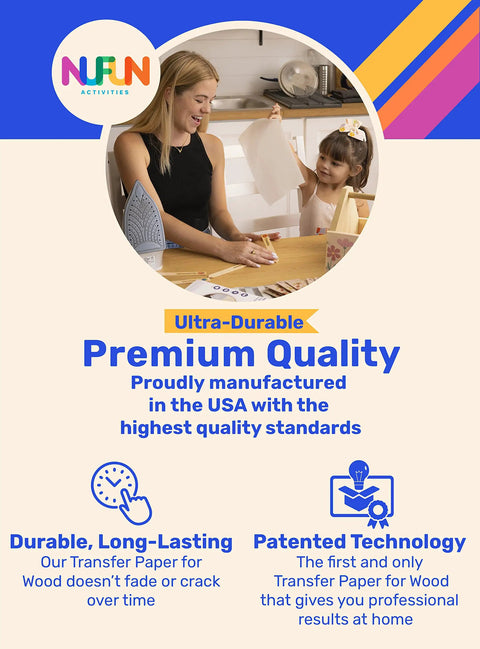 Wood Craft Iron On Transfer Paper For DIY Projects Five Sheets Eight And A Half By Eleven Inches Long Lasting Durable
