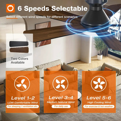 42 Inch Low Profile Ceiling Fan With Light And Remote Dope Airflow, Flush Mount, Reversible Blades in modern living room