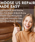 Leather Repair Kit For Furniture And Car Interiors Fix Scratches Tears Holes And Peeling On Couches Sofas with smiling woman