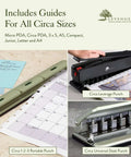 Circa 1 2 3 Portable Discbound Hole Punch, ultra lightweight mini paper puncher shown with Circa leverage and universal desk punch
