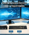 Silent Fanless Mini PC Powered By Core I3 8130U Processor With Six Rugged Network Ports, showing dual screens and keyboard layout.