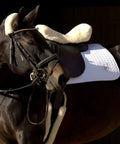 Contoured Dressage Girth For Horses With Real Sheepskin Padding 65cm Anthracite Black Natural Handmade Girth on a horse
