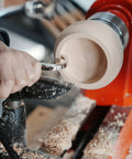 Using Hollowing Tool For Woodturning With Carbide Tipped Round Blade Large Curved Cutter Beech Handle on lathe