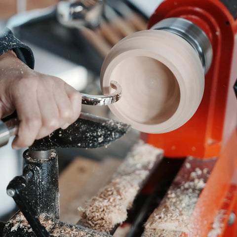 Using Hollowing Tool For Woodturning With Carbide Tipped Round Blade Large Curved Cutter Beech Handle on lathe