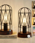 Dope Vintage Rustic Desk Lamp 2 Pack with 3 Way Dimmer Touch Control Edison Lamps with AC Outlet in metal cage design