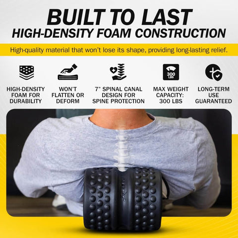 Man using Spine Aline Back Roller For Deep Tissue Massage And Knot Busting Neck And Spine Relief, Portable Durable Muscle Roller