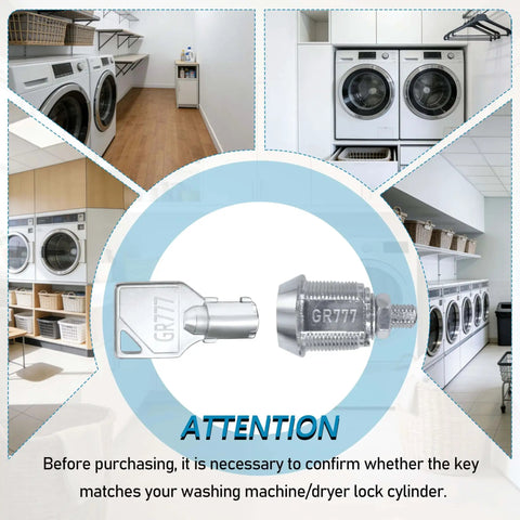 GR777 Washer And Dryer Key For Greenwald Speed Queen Commercial Coin Operated Laundry Machines Replacement 2 Pack 68-1174-31-GR777 Cash Box Lock Keys with laundry room background