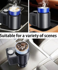 Keep Your Drink Hella Fresh On The Go Smart 2 In 1 Car Heating And Cooling Cup in different car interiors with warm and cold drinks.