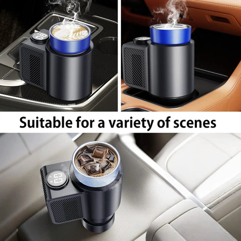 Keep Your Drink Hella Fresh On The Go Smart 2 In 1 Car Heating And Cooling Cup in different car interiors with warm and cold drinks.