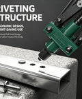 Heavy Duty Pop Rivet Gun Kit With 200 Rivets, Dual Lever Hand Riveter, 3 Interchangeable Nosepieces For 1/8, 5/32, 3/16 Blind Rivets, Labor Saving Riveting Tool For Metalworking And Automotive Projects on metal sheet