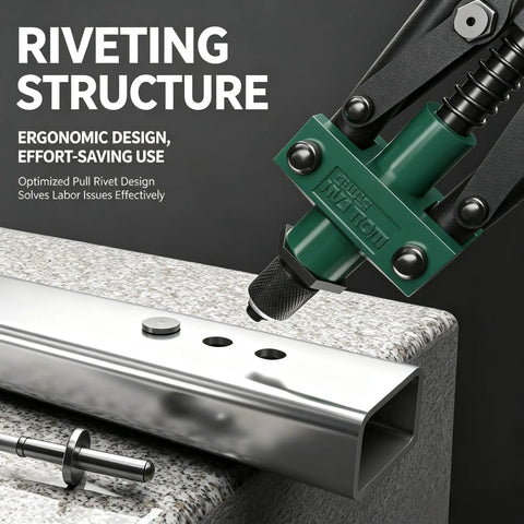 Heavy Duty Pop Rivet Gun Kit With 200 Rivets, Dual Lever Hand Riveter, 3 Interchangeable Nosepieces For 1/8, 5/32, 3/16 Blind Rivets, Labor Saving Riveting Tool For Metalworking And Automotive Projects on metal sheet