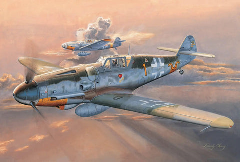 1/32 Messerschmitt Bf 109G6 German Fighter Early Version Model Kit With Photo-Etched Parts flying in dramatic sky