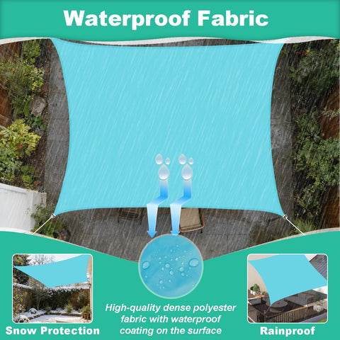 Lake Blue 9 Foot 9 Inch By 9 Foot 9 Inch UV Blocking Waterproof Shade Sail Rectangle Awning under rain garden setup