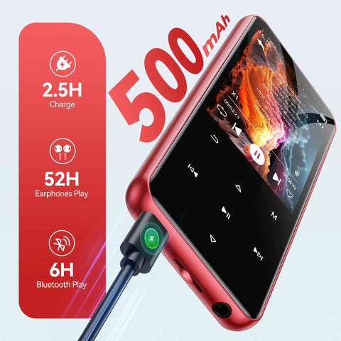 Close-up of 64GB MP3 Player With Bluetooth And Built In Speaker M3 2.4 Inch, showing screen and charging capabilities.
