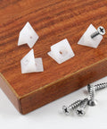 50 Pcs Drawer Repair Wedges And Screws Kit For Sagging Drawers Plastic Angle Fasteners shown on wooden surface.
