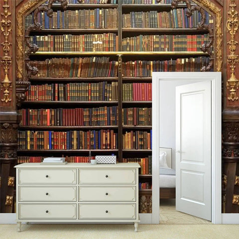 Living room with Self Adhesive Peel And Stick Wallpaper PVC Print Wall Mural Old Library Look Removable Wall Decal