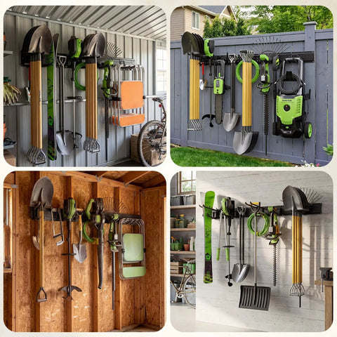 Heavy Duty Garage Wall Organizer Rack With Forty Nine Point Five Inch Wide Adjustable Hooks For Shovels Rakes Garden Tools Space Saving Storage Solution That Holds Four Hundred Pounds Kicks Clutter To The Curb And Level Up Your Workspace