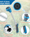 Heavy Duty 18 Inch Metal Watering Wand For Garden Hose With Thumb Control And 8 Spray Patterns details