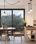 Oil Rubbed Bronze Pendant Light With Alabaster Glass Shade over dining table, showing dimmable and flexible install, kitchen decor