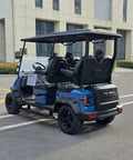 Buttery Smooth 4 Seat Electric Golf Cart With 48V Torque Monster Motor And Premium Stitched Seats, rear view parked on asphalt.