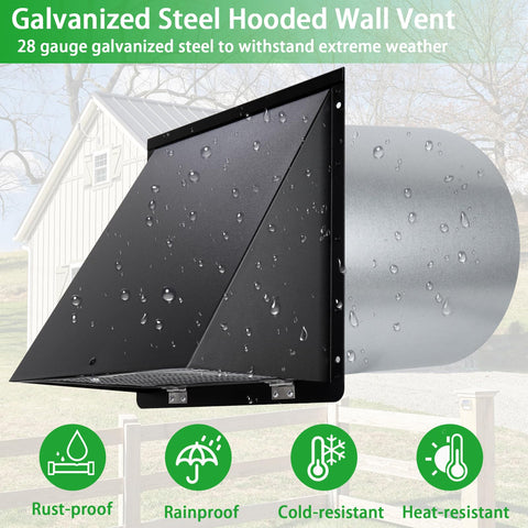 12 Inch Wall Vent Hood Exhaust Cap For Dryer Vent Cover With Screen And Damper Exterior Hooded Wall Vent For HVAC Ducts
