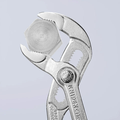 Cobra Water Pump Pliers Chrome With One Handed Adjustment And Guard 27 Position Fine Adjustment Hardened Teeth gripping hex nut