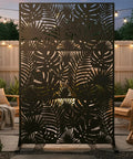 Outdoor Metal Privacy Screen 72 Inch Freestanding Divider Panel With Laser Cut Tropical Leaf Design Weatherproof Steel Garden Fence
