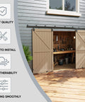 Heavy Duty 16 Foot Barn Door Hardware Kit Sliding Track System For Two Doors Wall Mount Black installed on exterior wall