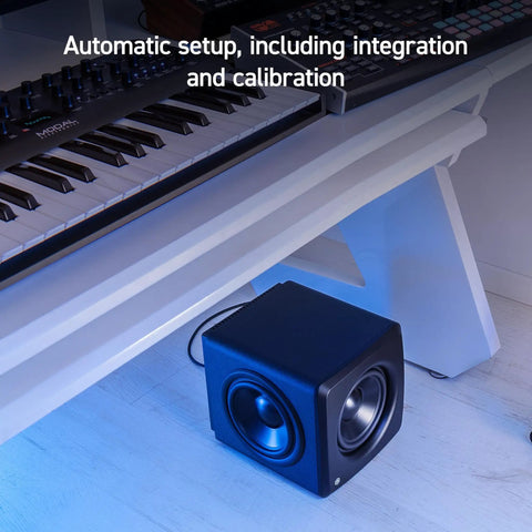 Compact Studio Subwoofer With ARC X Auto Calibration And 25 Hz Deep Bass, 6.5 Inch Driver, Dual Passive Radiators under desk
