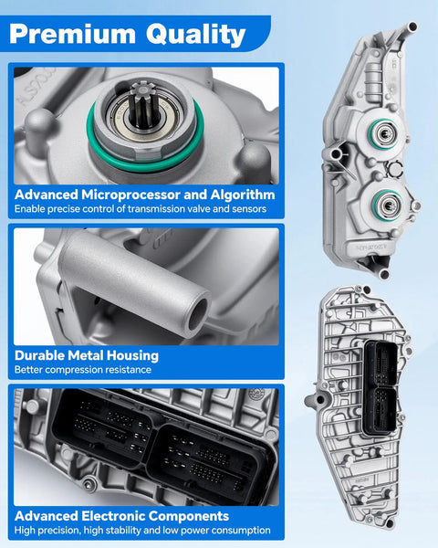 Ford Focus 2.0L DPS6 TCM Transmission Control Module Pre-Programmed Plug And Play Replacement Unit 2011-2022 Easy Install Fixes Hard Shifting Delayed Engagement A2C53377498 AE8Z-7Z369-F, silver metal housing with connectors
