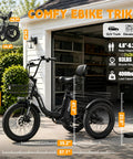 Boss Level Fat Tire Electric Tricycle For Adults With Folding Frame And Basket 1200W Peak Motor 48V 13Ah Battery 18 Inch Fat Tires Step Through Ebike Up To 65 Miles And 18 MPH Stable Comfortable Ride, black trike in garage