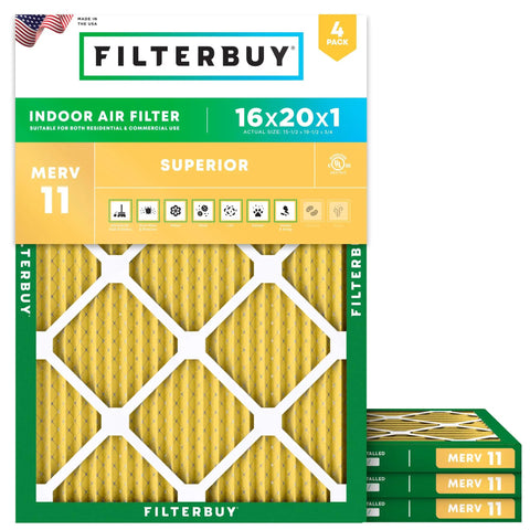 16x20x1 Air Filter MERV 11 For Pet And Allergen Defense Electrostatic Pleated HVAC Furnace AC Replacement 4 Pack