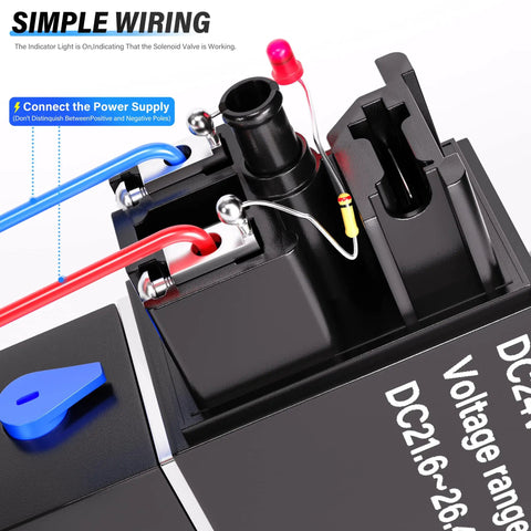 Close-up of 2 Position 5 Way Solenoid Valve With Junction Box DC24V Pilot-Operated Single Coil Inlet Outlet And Exhaust One Eighth Inch NPT Ports Workhorse Industrial Grade 4V110-06 wiring and connectors.
