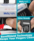 Heavy Duty Self Inking Date Stamp With Approved Phrase And Hella Tough Red Refillable Pads Built To Run Like A Champ On Busy Desks While Keeping Your Fingers Completely Dry During Heavy Use showcasing BandShield technology.