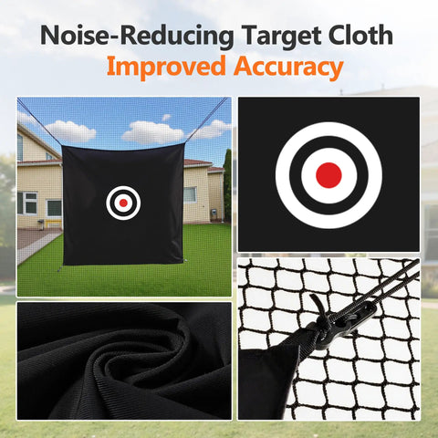 Backyard Batting Cage Netting With Target 10ft By 10ft By 10ft Frame Not Included, close-up of target, netting, and carabiner