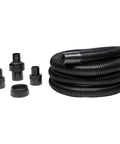 12 Foot Vacuum Hose With 1.5 Inch Connector, Heavy Duty Vinyl Build, shown coiled with essential accessories for wet dry vacuums.