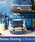 27 Piece Ceramic Nonstick Cookware Set With Detachable Handles For Easy Low Oil Cooking RV And Camping Ready Pots Stackable Blue