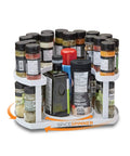 Two Tier Spice Spinner Organizer With Dual Spin Turntables Go To Cabinet Space Saver Keeps Spices Neat Visible And Within Reach Tall Bottle Friendly Design For Easy Access And Bulk Storage holding various spice bottles