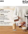 Person using Non Dairy Milk Frother For K-Café Coffee Makers Only, Hot And Cold Frothing, 34-Ounce Capacity, Charcoal Finish