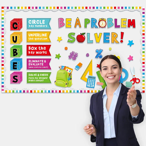 Be A Problem Solver Math Bulletin Board Cutouts Colorful Classroom Decor For Back To School First Day Wall And Window Displays